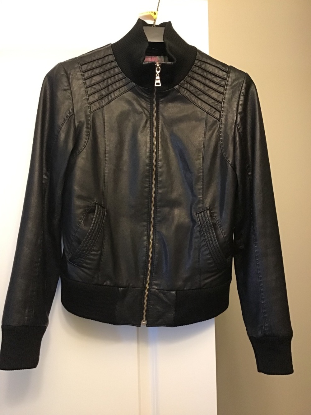 Danier black leather bomber jacket size xs